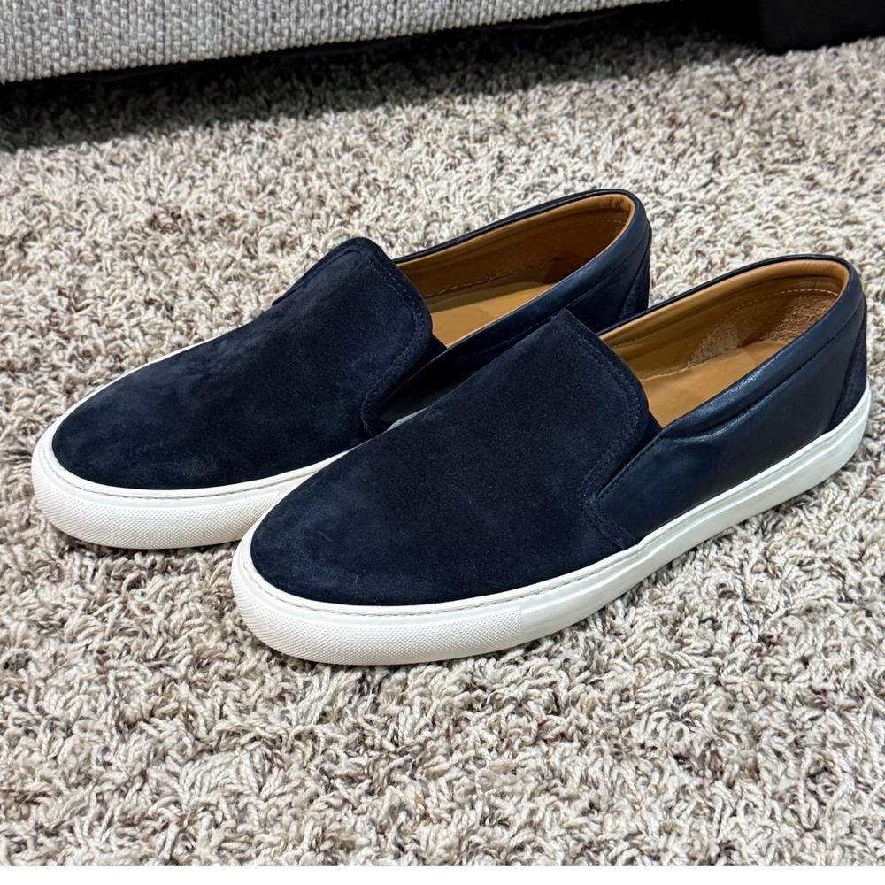 UNTUCKit Mens Navy Blue Suede Leather Slip On Sneakers Made in Portugal Size 10